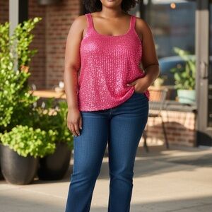 SHEIN Hot Pink Sequin Tank Top